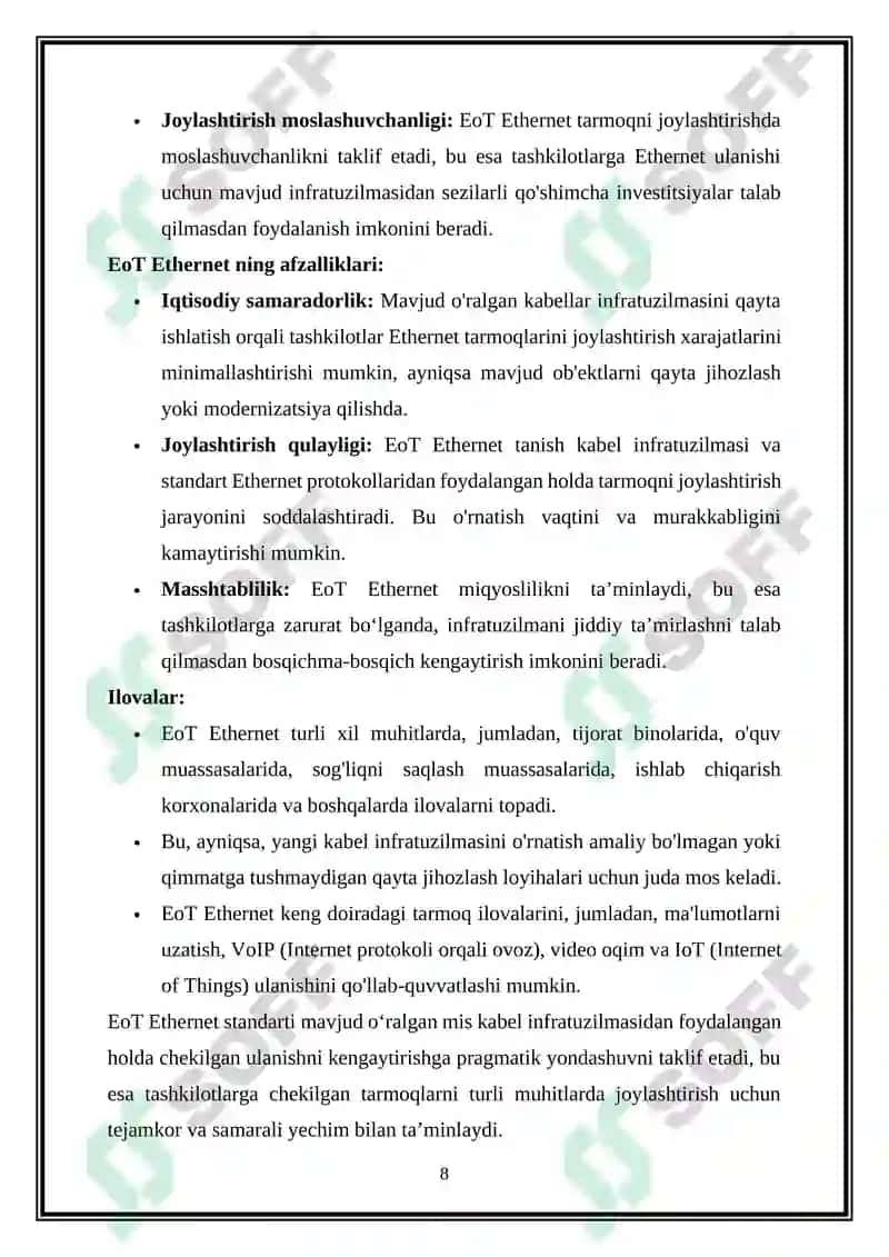 IEEE 802.3 Ethernet standarti va Eot Ethernet standarti haqida umumiy maʼlumot 8