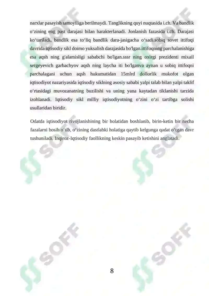 Iqtisodiy rivojlanishning siklliligi va iqtisodiy sikl nazariyalari 8