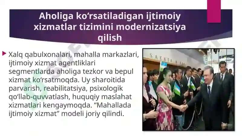 O‘zbekistonda ijtimoiy sohada amalga oshirilayotgan o‘zgarishlar  mazmun va mohiyati 8
