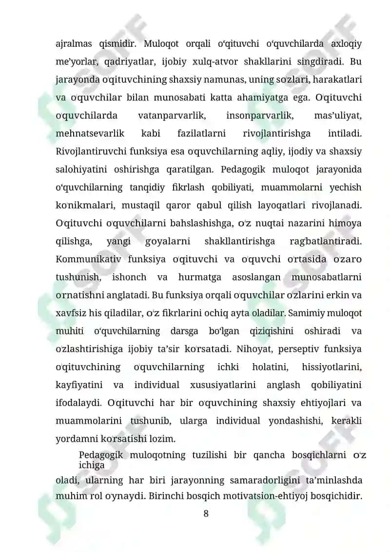 O'qituvchi va o'quvchi o'rtasida jonli muloqotni tashkil etish usullari 8