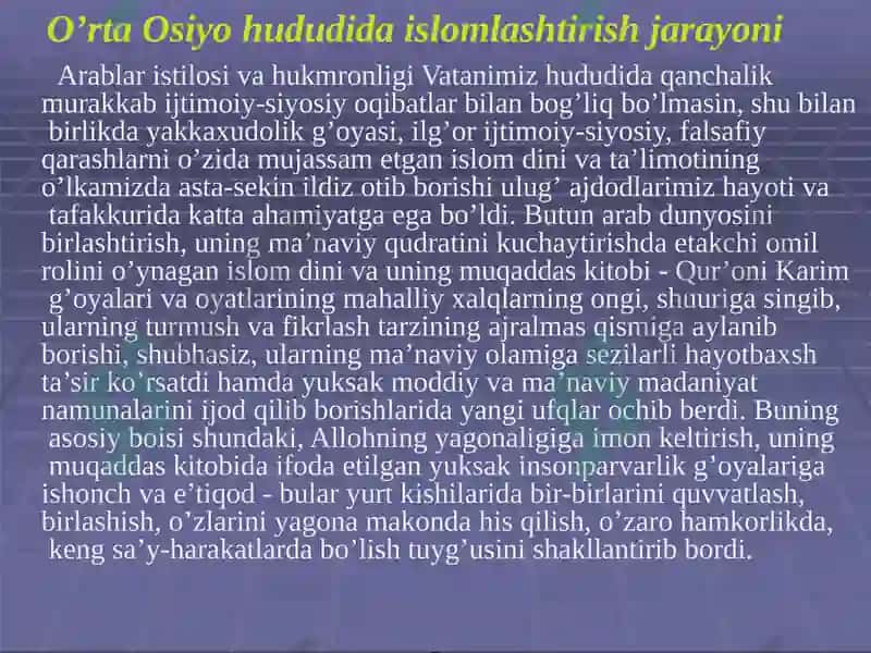 Arablar hukumronligi davrida O’rta Osiyo 8