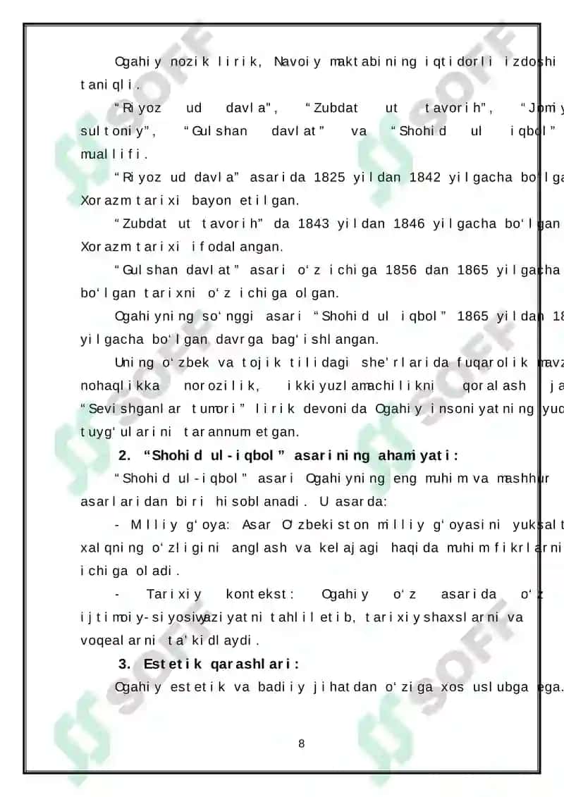 Mavzu: Ogahiyning peyzaj yaratish mahorati 8