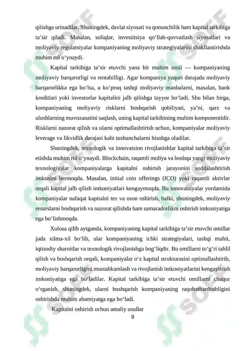 KOMPANIYA KAPITAL TARKIBI VA UNI OSHIRISH YOʻLLARI 8