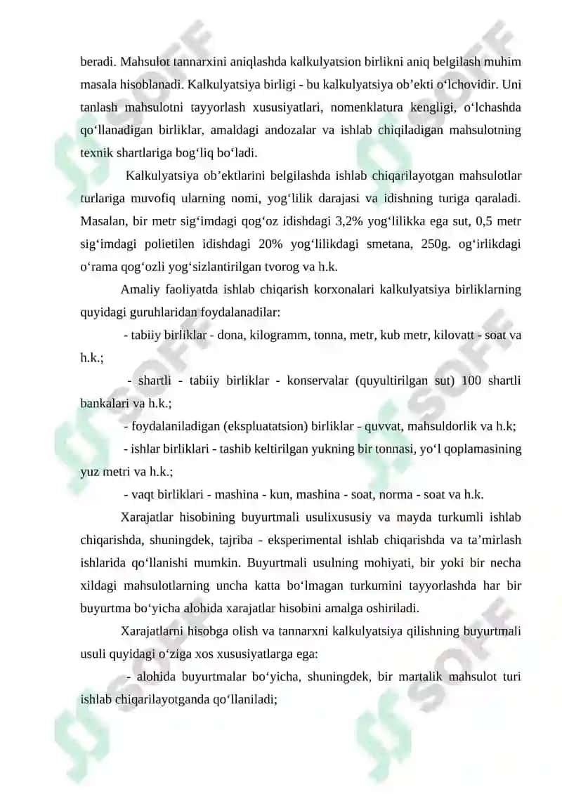 ISHLAB CHIQARISH TANNARXINI BUYURTMALAR BOʻYICHA ANIQLASH USULI 8