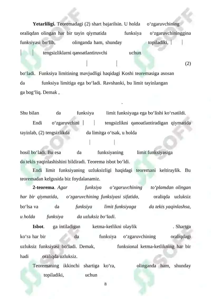 Parametrga bog'liq xosmas integrallar va ularning xossalari. 8