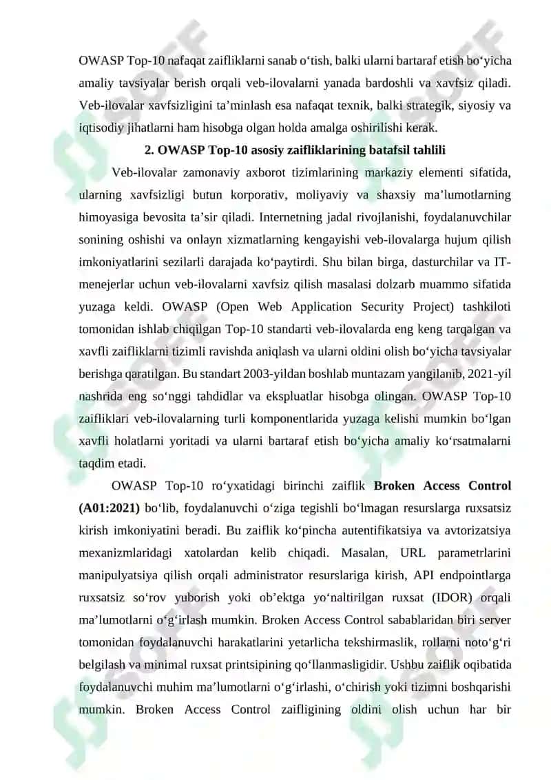 OWASP Top-10 asosida veb–ilovalardagi asosiy zaifliklar tahlili 8