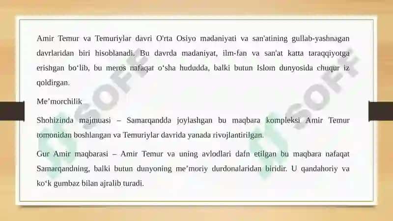 Amir Temur va Temuriylar davri madaniyat va san'at 8