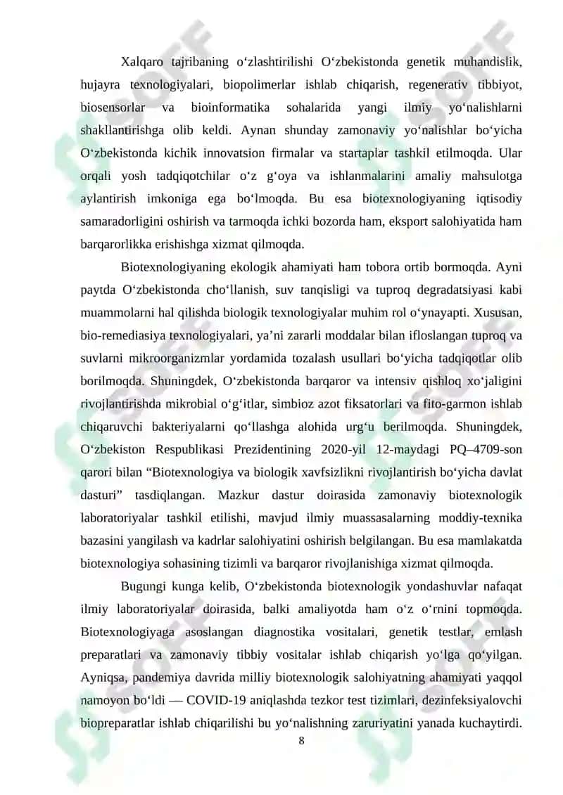 BIOTEXNOLOGIYANING RIVOJLANISH TARIXI VA ISTIQBOLLARI 8