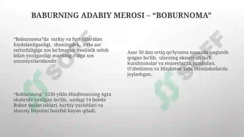 Mirzo Ulug'bek va Zahiriddin Muhammad Boburning fan madaniyati va ma'rifat xizmatlari 8