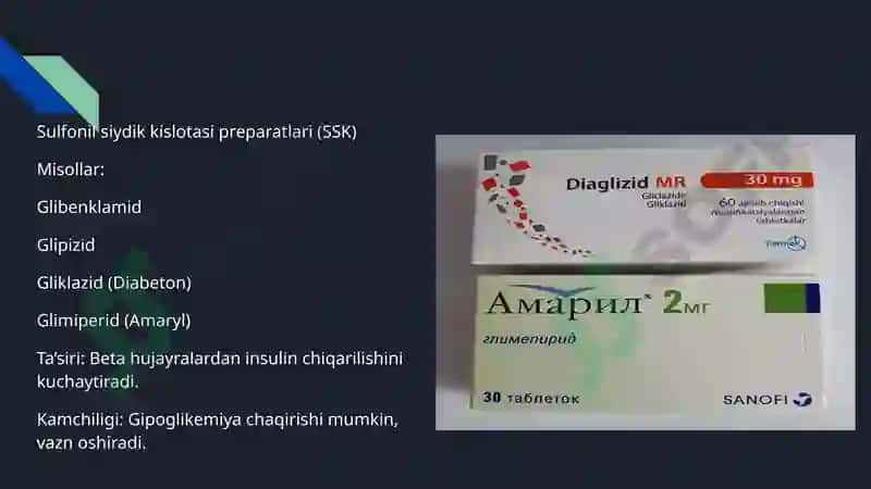 Qandli diabetda qòllaniladigan dori vositalari 8