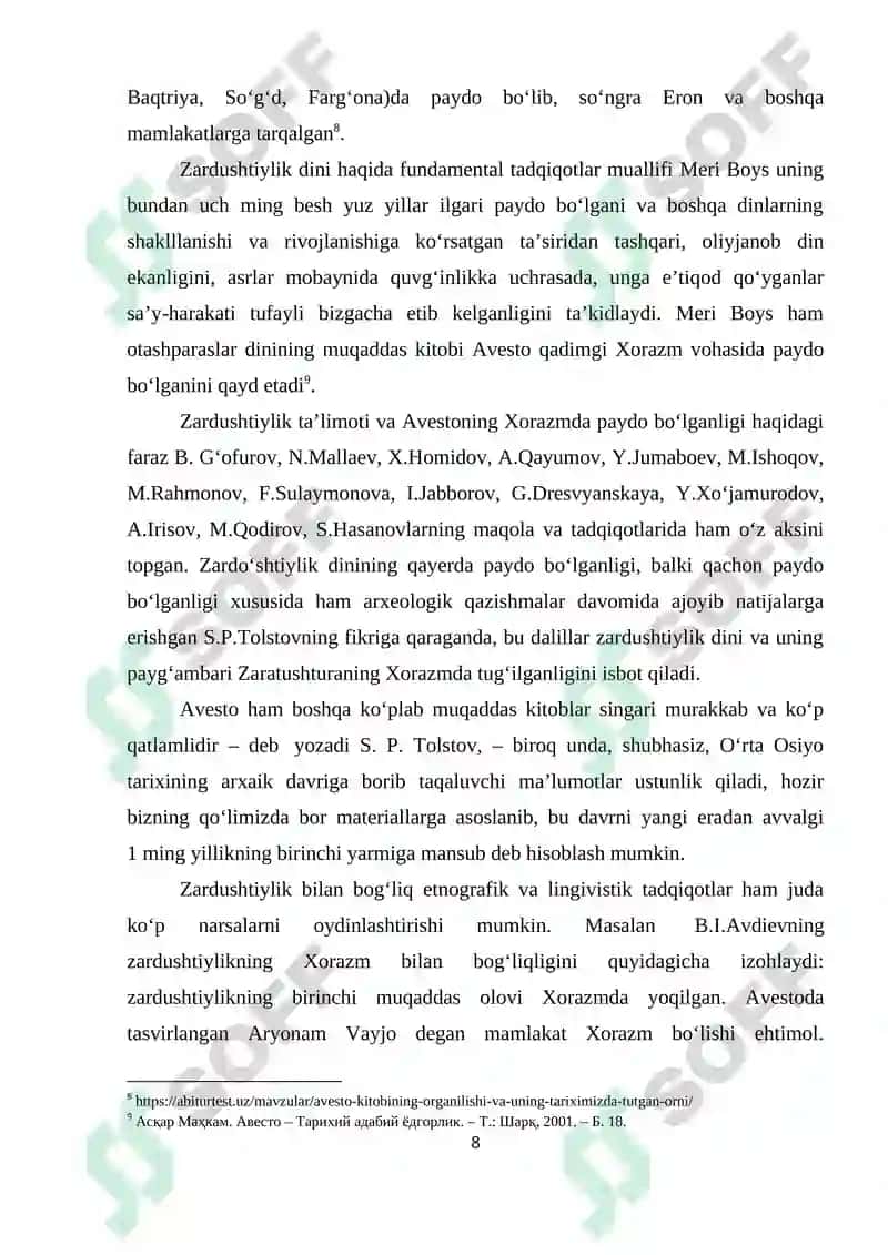“Avesto” O’rta Osiyo viloyatlari ijtimoiy tuzumini o’rganishdagi o’rni. 8