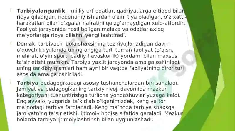 Tarbiya jarayonining mohiyati va mazmuni 8