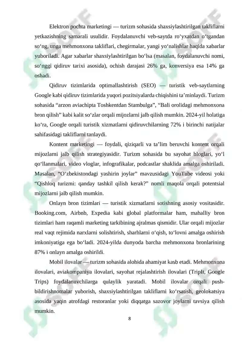 ZAMONAVIY RAQAMLI MARKETING TEXNOLOGIYALARI: TURIZMDA QO‘LLANILISHI. 8