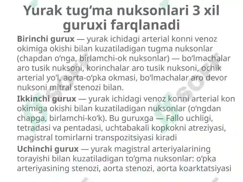 Yurak nuqsonlari rivojlanishi etiologiyasi patogenezi va davolash usullari miokard va miokardiodistrofiyalarni davolashda qoʻllaniladigan dori vositalarining farmakodinamikasi 8