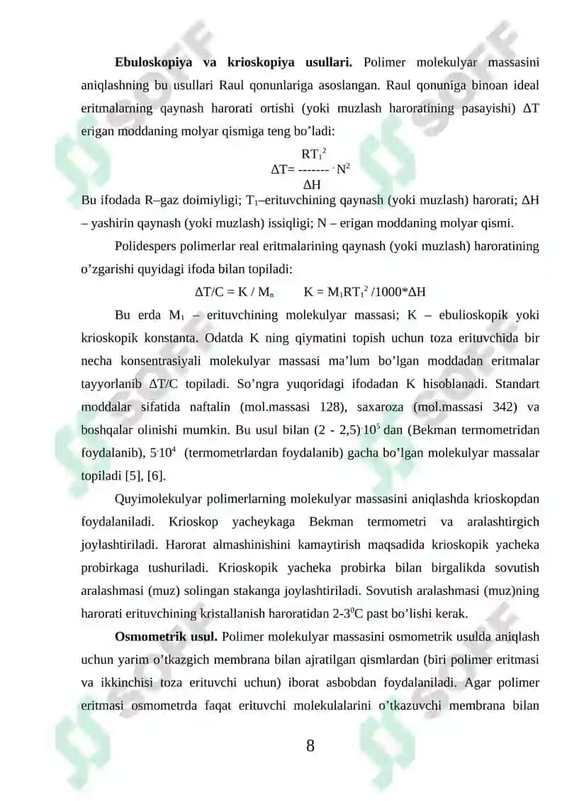 POLIMERLARNING MOLEKULYAR MASSASI VA ULARNI ANIQLASH USULLARI 8