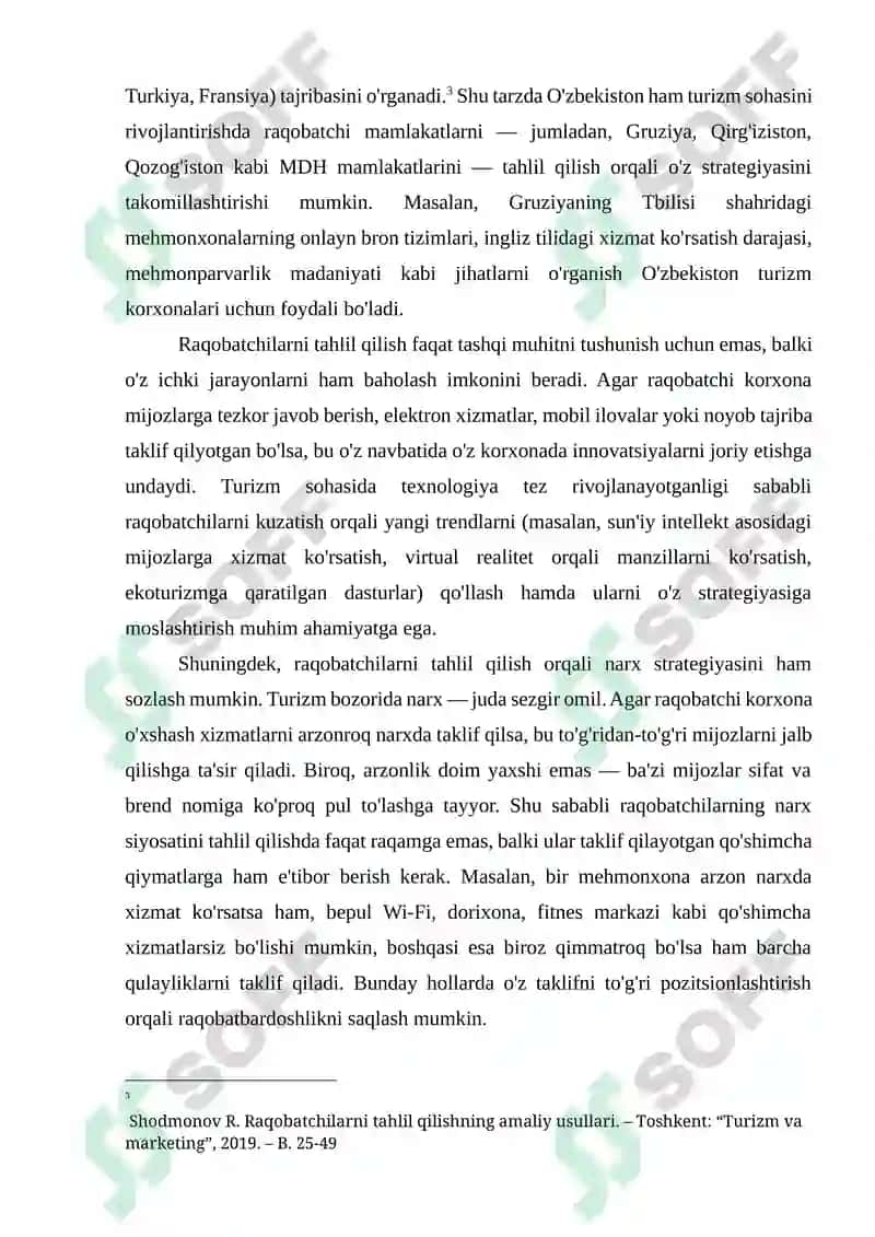 TURISTIK MARKETINGDA RAQOBATCHILARNI TAHLIL QILISHNING AMALIY AHAMIYATI. 8