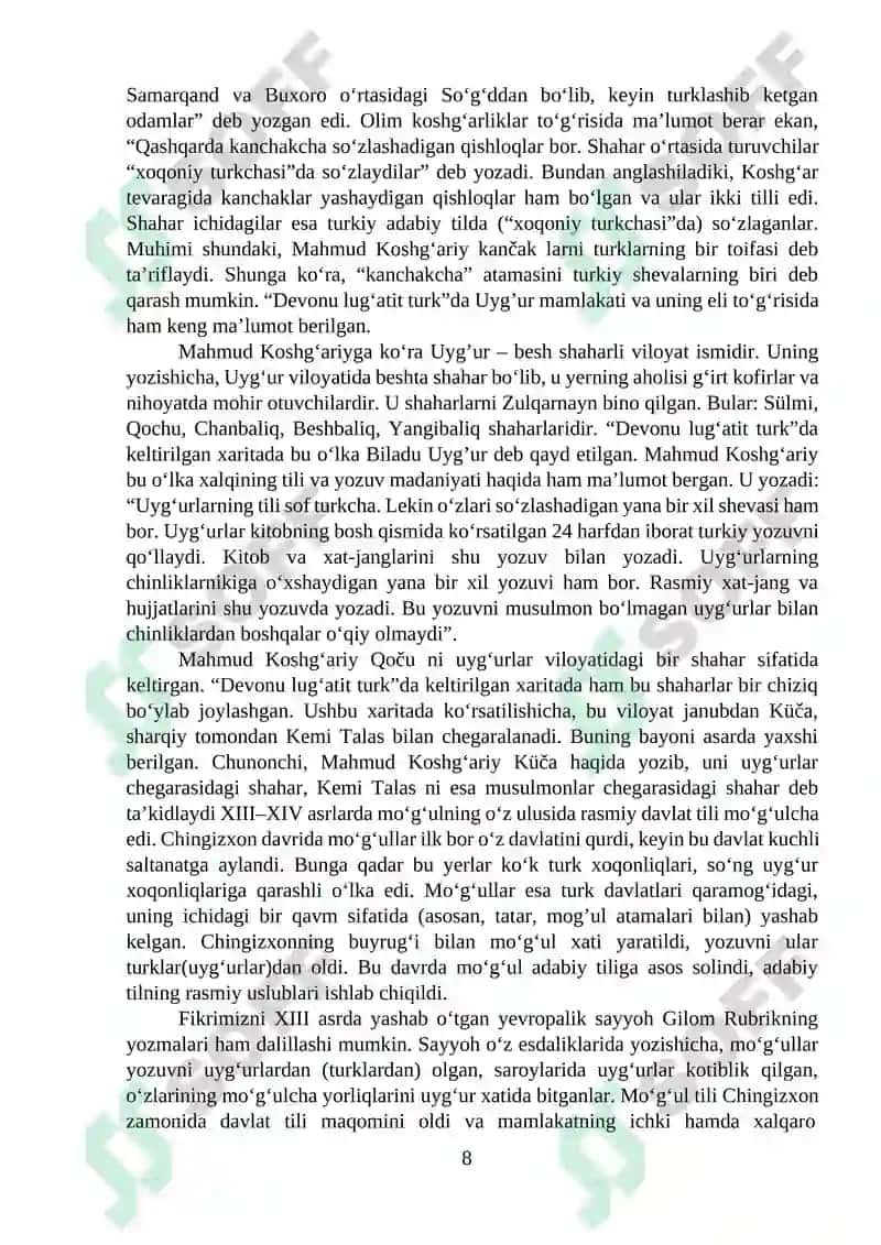 TARIXIY MANBALARNING YARATILISHIDA TURKIY-O’ZBEK TILINING TUTGAN O’RNI 8