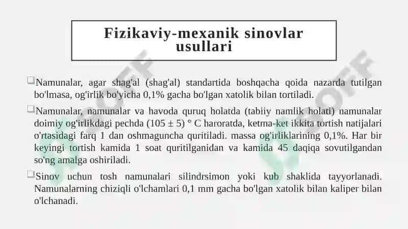 Qurilish materiallari sifatni nazorat qilish va baholash usullari FANIDAN TAQDIMOT 8