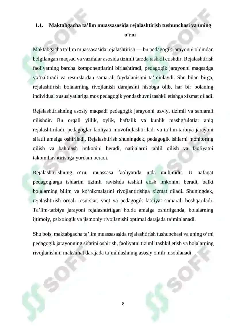 Maktabgacha ta'lim rejalashtirish asoslari 8