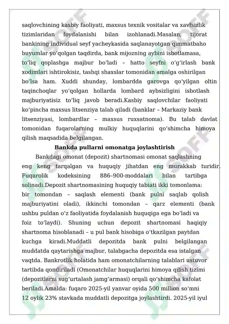 Omonat saqlashning alohida turlari 8