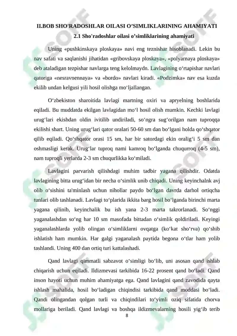 SHO’RADOSHLAR OILASI HAQIDA UMUMIY MA’LUMOT VA JAG’-JAG’ O‘SIMLIGI 8
