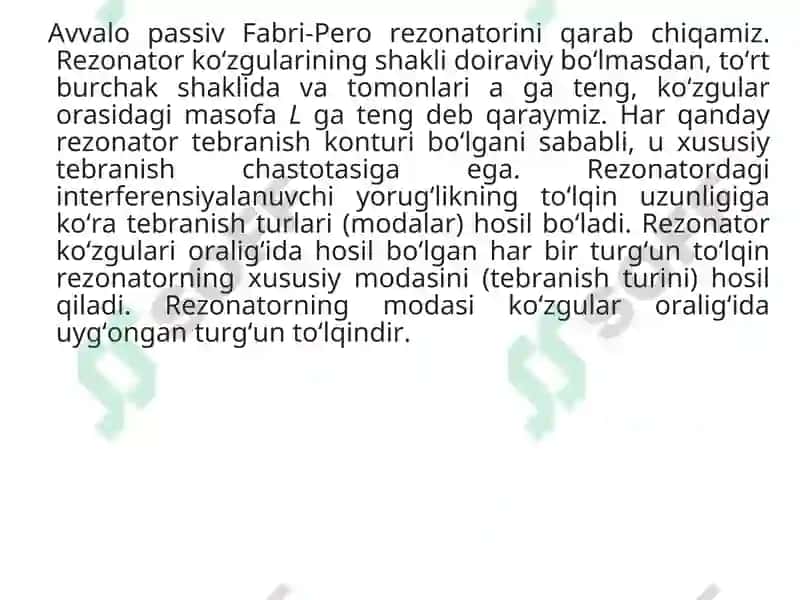 Lazer asbobining rezonatori 8