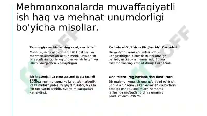 Turizm va mehmonxona sanoat korxonalarida ish haqi va ish unumdorligi 8