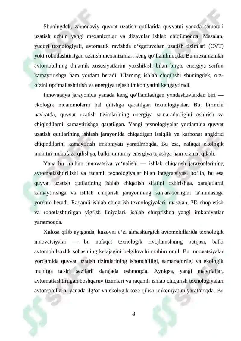 KUZOVNI OʻZI ALMASHTIRGICH AVTOMOBILLARIDA QUVVAT OLISH QUTILARIDAN FOYDALANISH XUSUSIYATLARI 8