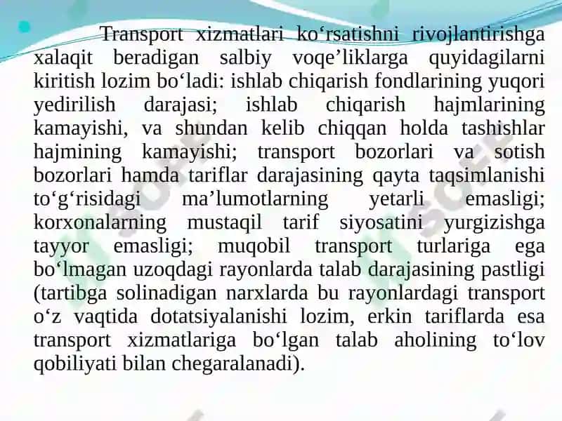 Transport Xarajatlari va Tariflari 8