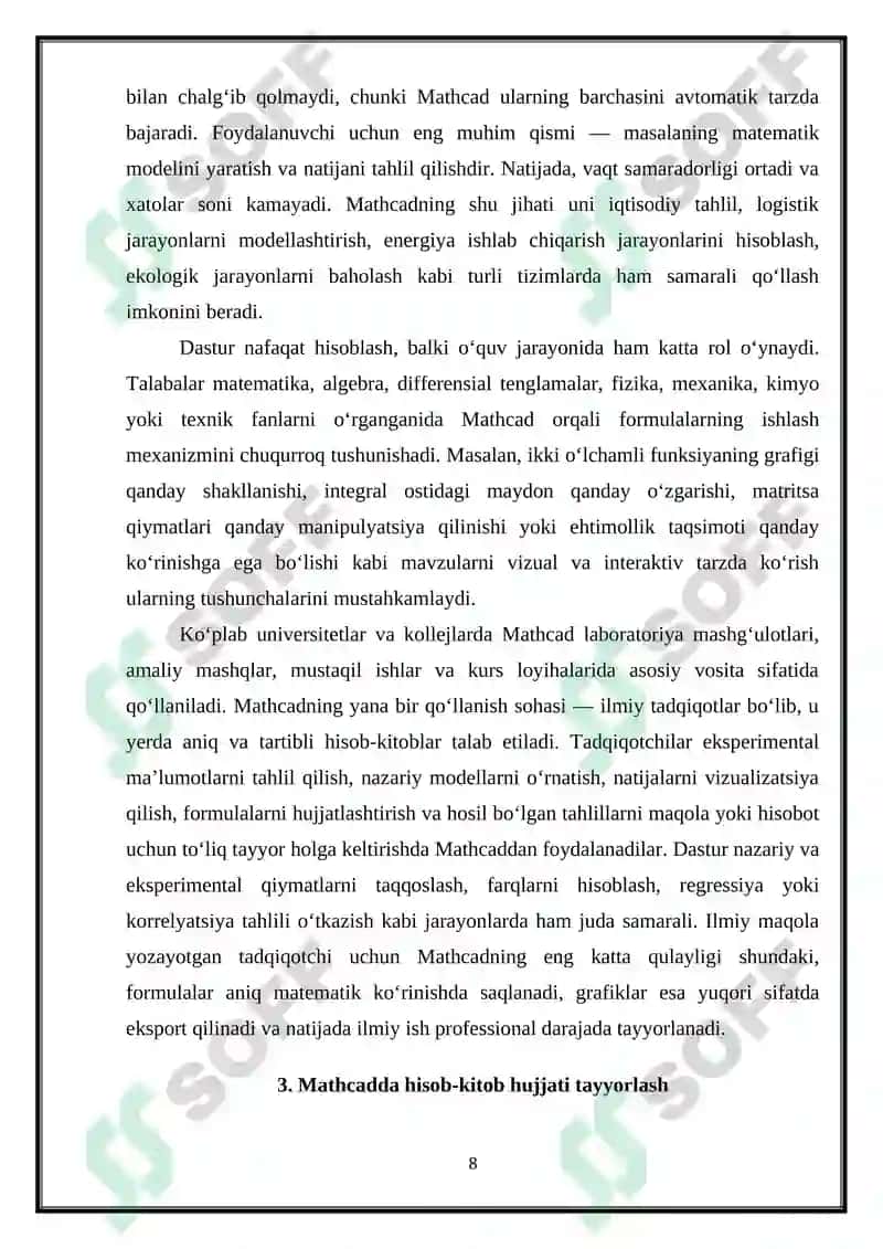 Mathcad dasturidan foydalanishni o'rganish 8
