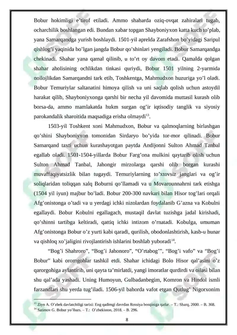 Zahiriddin Muhammad Boburning “Boburnoma” asari manba sifatida 8