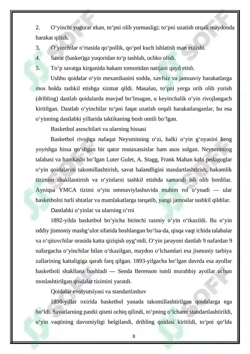 Basketbolni rivojlantirish tarixi va bosqichlari 8