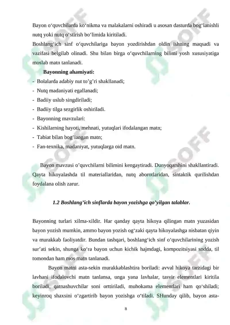 BOSHLANG’ICH SINFLARDA BAYON YOZISHGA 8