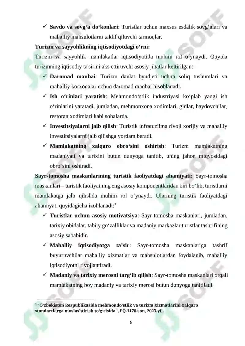 MEHMONDO‘STLIK INDUSTRIYASINI RIVOJLANTIRISHDA SAYR-TOMOSHA MASKANLARINING O‘RNI 8