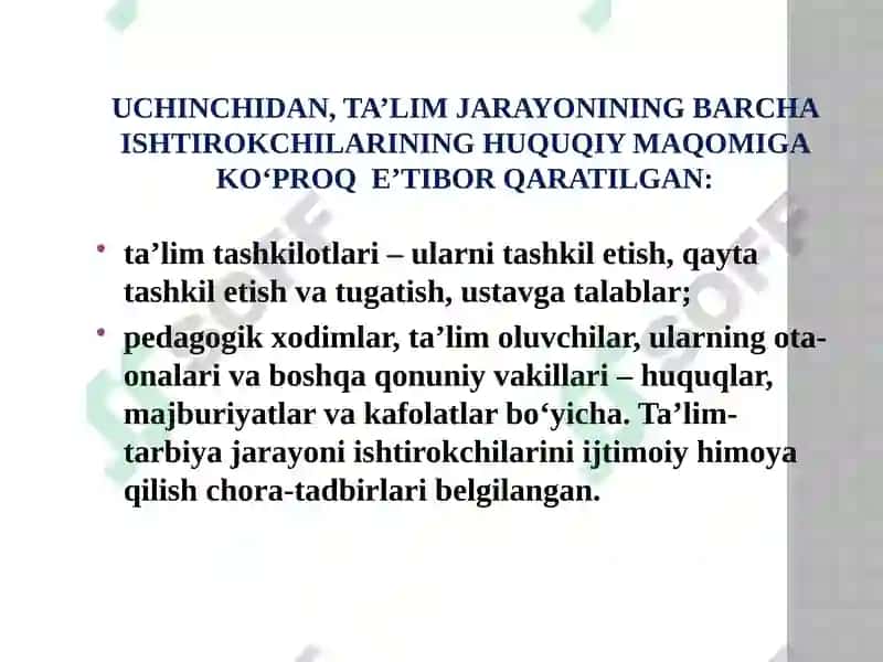 O'zbekiston Respublikasining qonuni "Ta'lim to'g'risida" 8