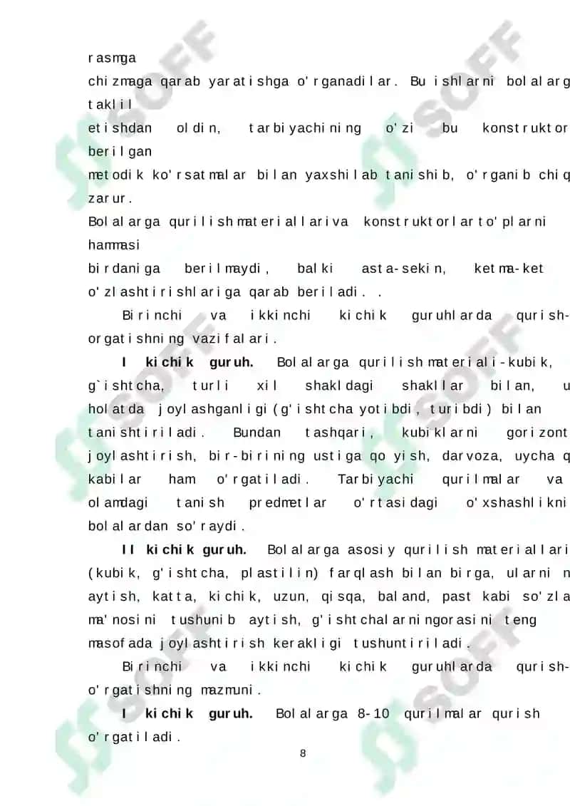 KATTA YOSHDAGI BOLALAR GURUHIDA QURISH-YASASH MASHGʻULOTLARINI TA’LIM-TARBIYA JARAYONIDA TUTGAN O’RNI 8