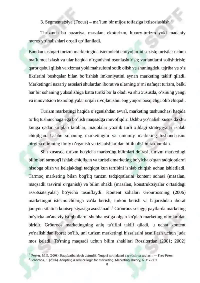 Turizm marketingining nazariy asoslari va ularning zamonaviy talqini 8