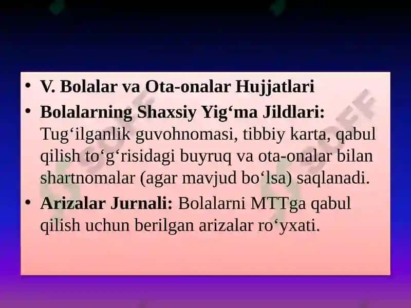 Maktabgacha ta`lim tashkilotida ish hujjatlari yuritilish tartibi 8