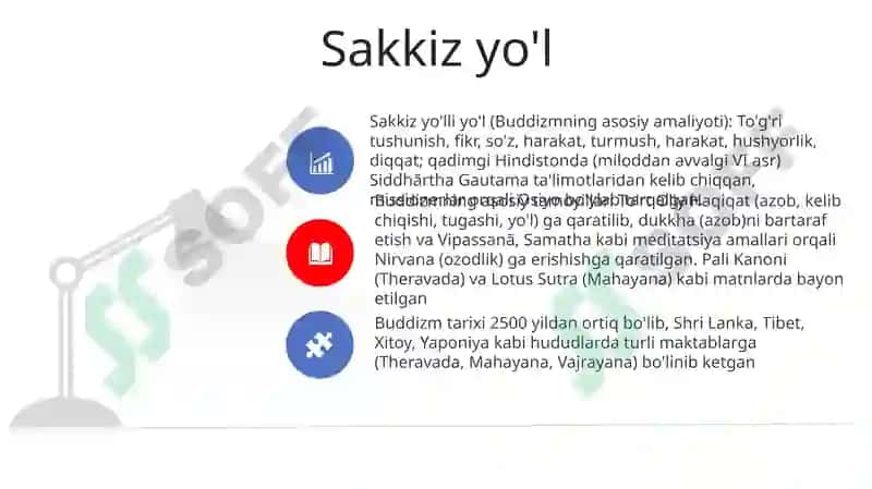 Buddaviylik dinining paydo boʻlish tarixi asosiy taʼlimotlari 8