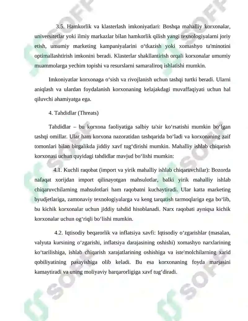 Mahalliy korxona boyicha swot tahlil tayyorlash, muammoni aniqlash va yechimlarni liyiha shaklida ishlab chiqish 8