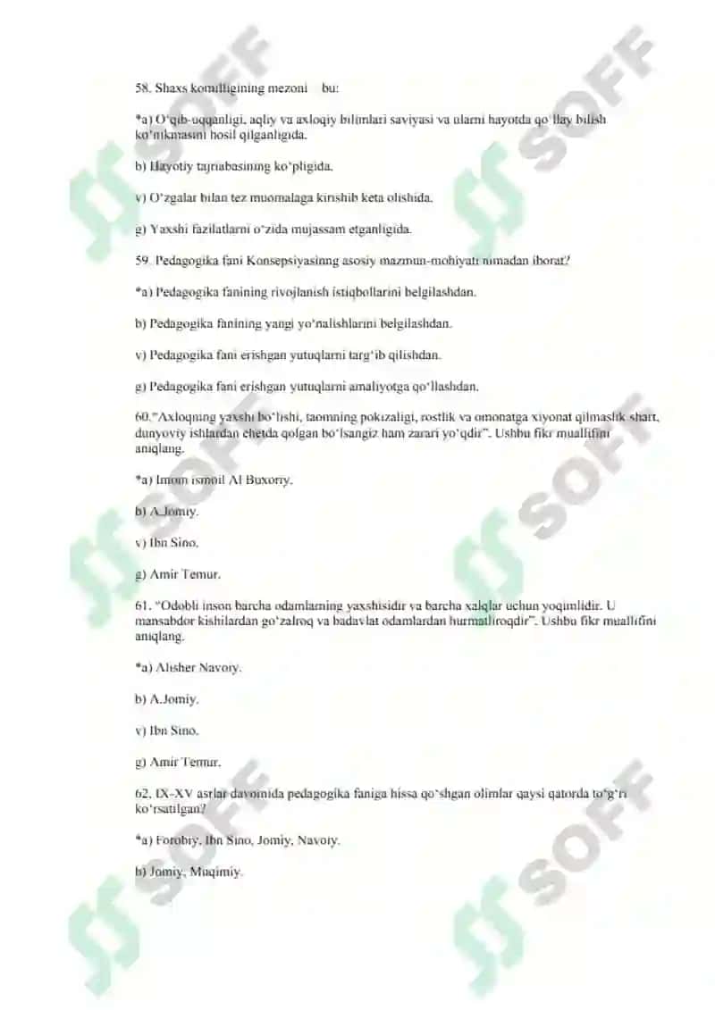 Pedagogika fanidan test savollar 2025 8