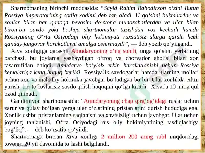 Xiva xonligi ustidan Rossiya imperiyasi protektoratining o‘rnatilishi 8