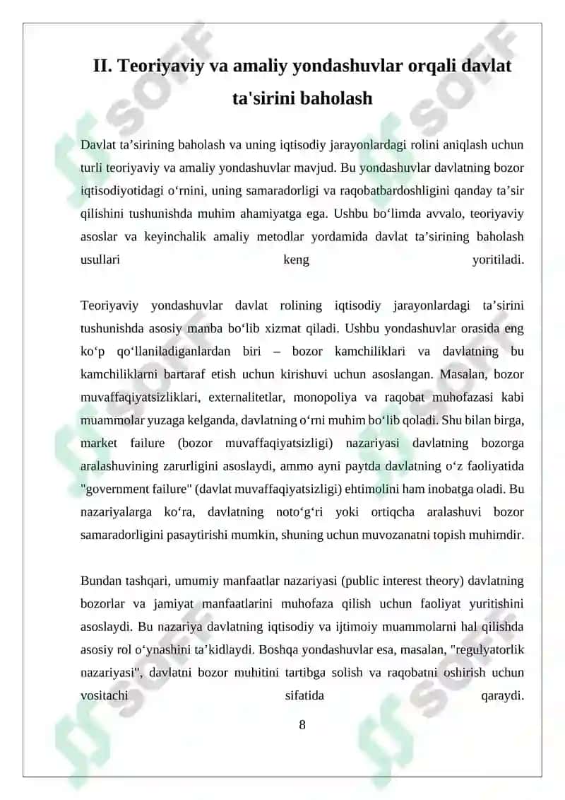 Davlatning Bozorga Tasirini Baholash va Raqobatlashgan Bozor Samaradorligi 8