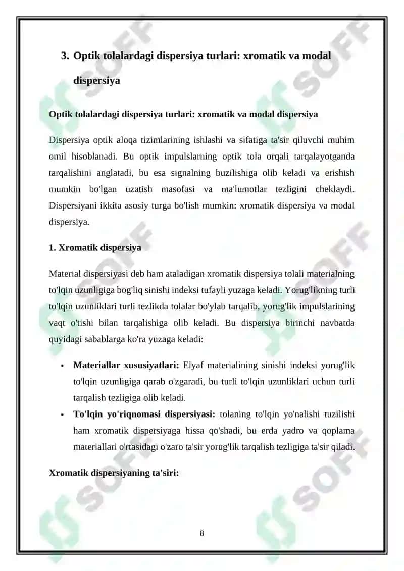 Dispersiyani kompensatsiyalovchi tolalar taxlili 8