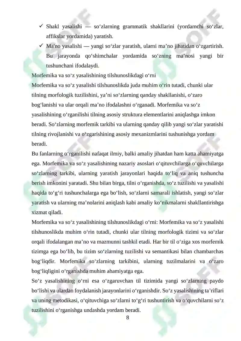 Marfemika va so‘z yasalish haqida o‘qitish metodikasi 8