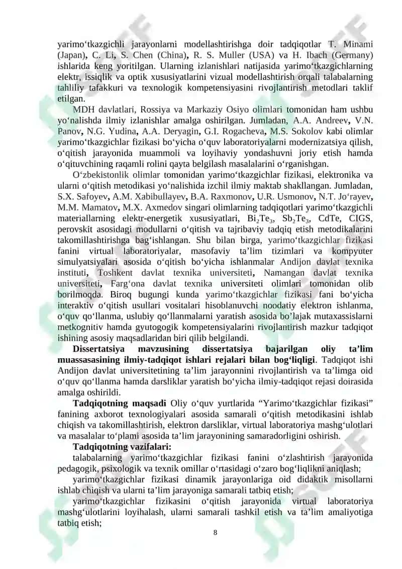 Yarimoʻtkazgichlar fizikasini innovatsion texnologiyalar asosida oʻqitish metodikasi takomillashtirish 8