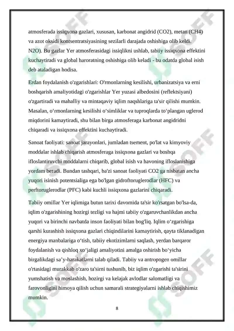 IQLIM O‘ZGARISHI VA UNING NATIJASIDA KUTILAYOTGAN OQIBATLAR 8