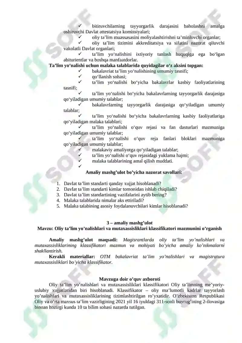 Maxsus fanlarni o’qitish metodikasi fanidan amaliy mashg’ulotlarni bajarish bo’yicha uslubiy ko’rsatma 8