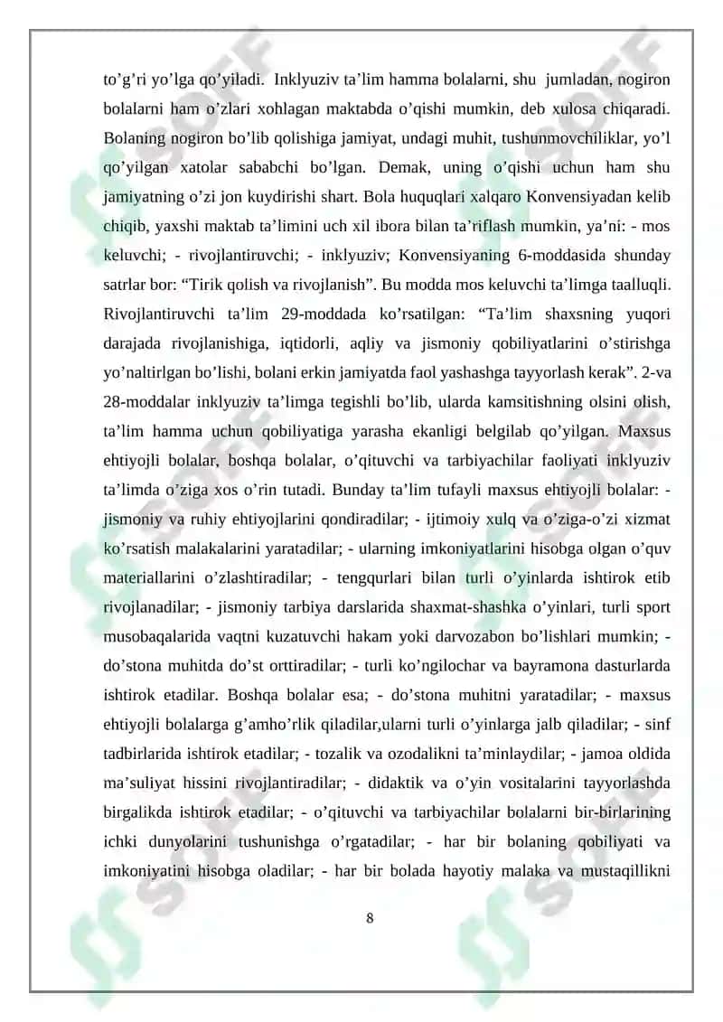 INTELLECTUAL RIVOJLANISHDA NUQSONI BO'LGAN O'QUVCHILAR HUQUQIY SAVODXONLIGINI SHAKLLANTIRISH 8