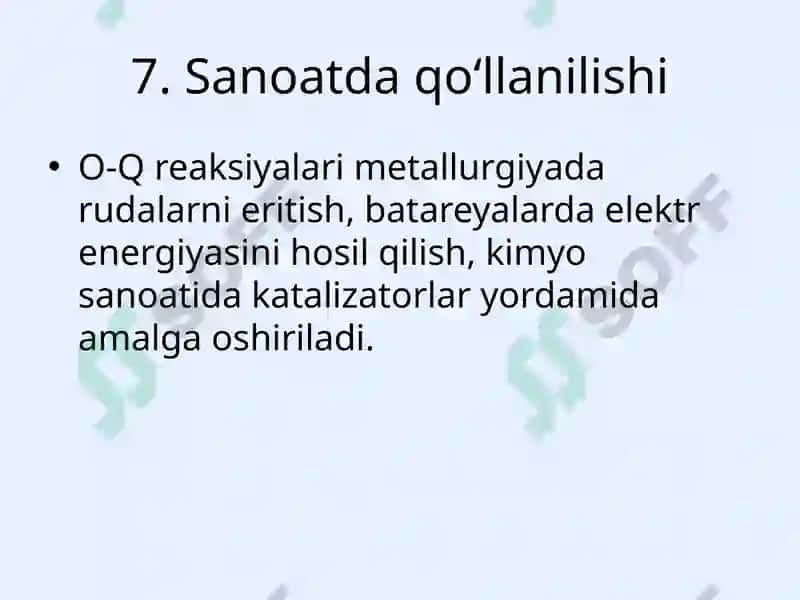 Oksidlanish-qaytarilish reaksiyalarining ahamiyati 8